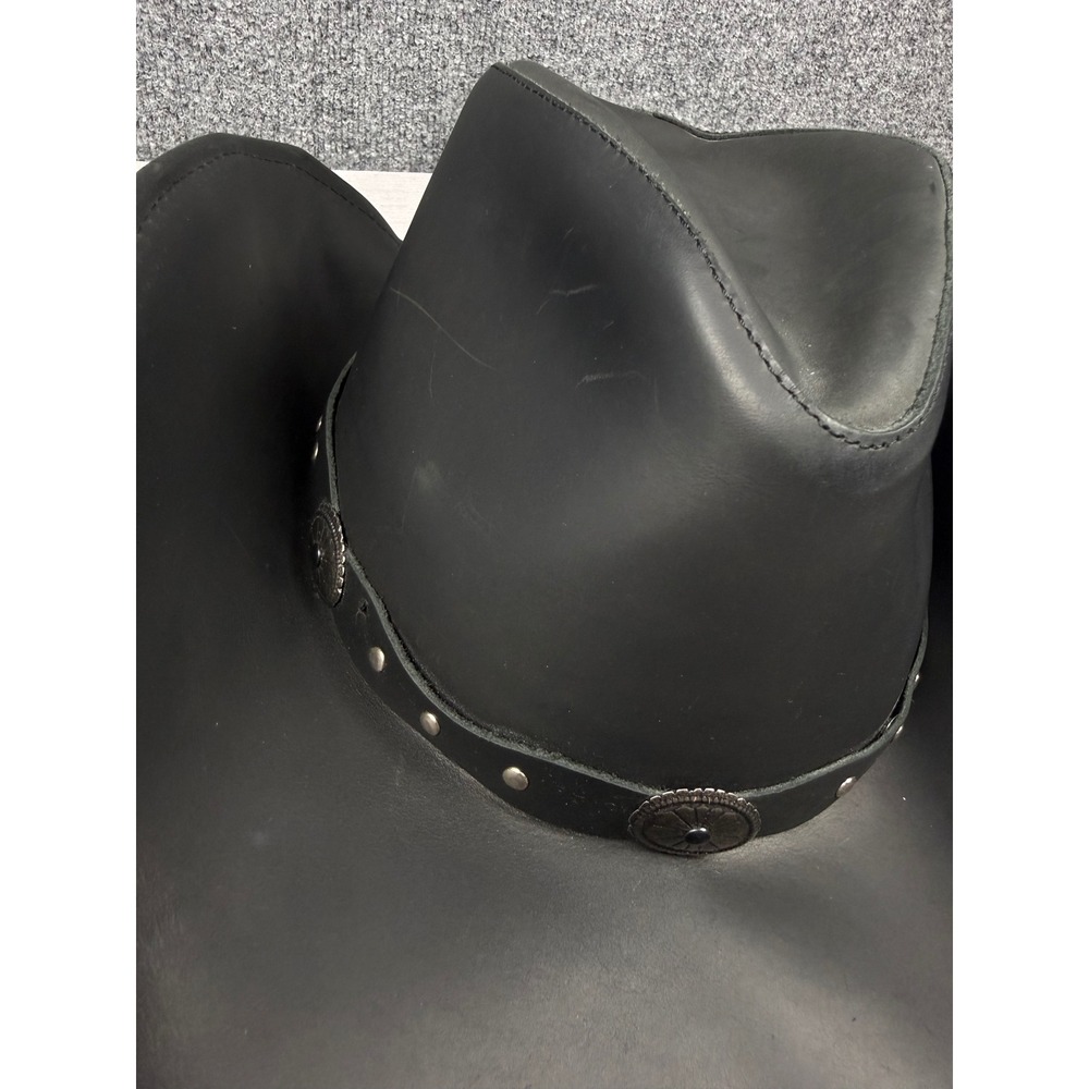 Stetson Rodeo Dr Collection Black Leather Cowboy Hat Studded Concho Large - Picture 10 of 13